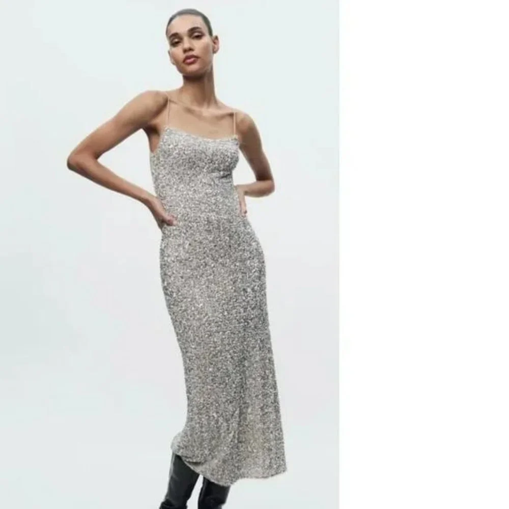 zara grey long dress Zara High Quality Satin Bridesmaid Dress main image 0